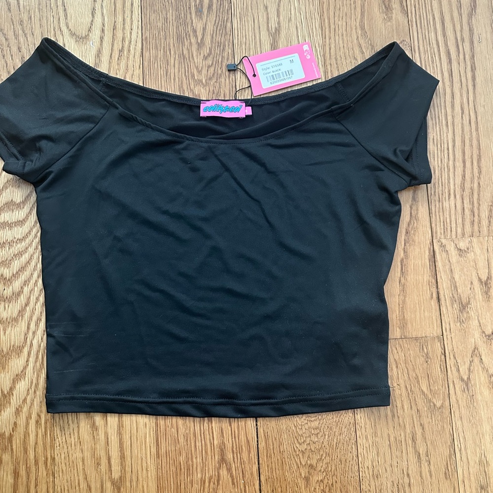 Edikted Black Off-Shoulder Crop Top